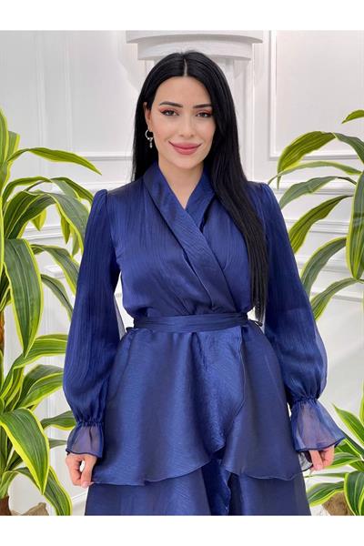 Eteği Katlı Jan Jan Elbise 3872 Lacivert
