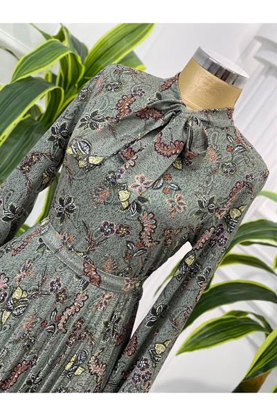 Eteği Pilise Dantel Elbise 4023-Yeşil