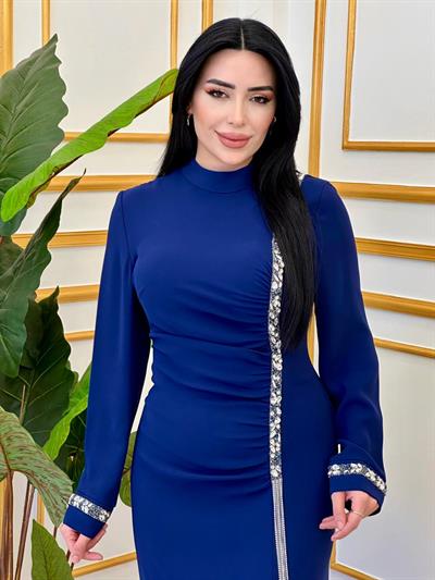 Eteği Saçaktaş Drape Elbise 3000 E-25 Saks