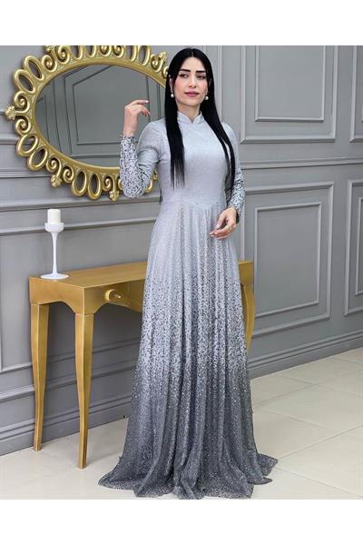 Eteği Taşlı Abiye 16333 Gri