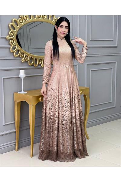 Eteği Taşlı Abiye 16333 Kahverengi