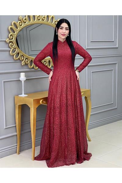 Eteği Taşlı Abiye 16333 Kırmızı