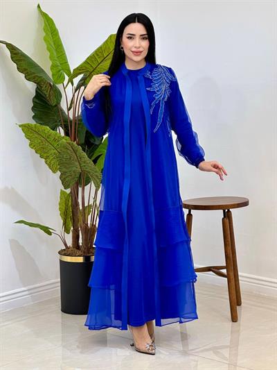 Eteği Volan Abaya Elbise 2131 T-25 Saks