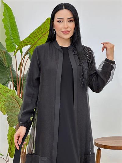 Eteği Volan Abaya Elbise 2131 T-25 Siyah