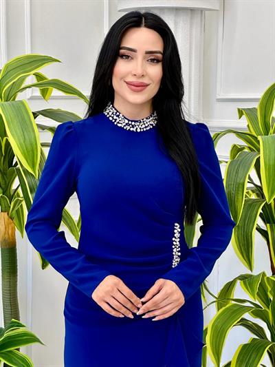 Eteği Volanlı Krep Elbise 5131 t-24 Saks