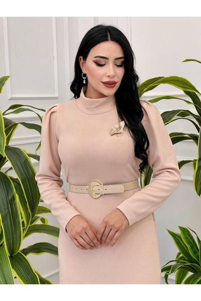 Eteği Volanlı Triko Elbise 1362 Taş