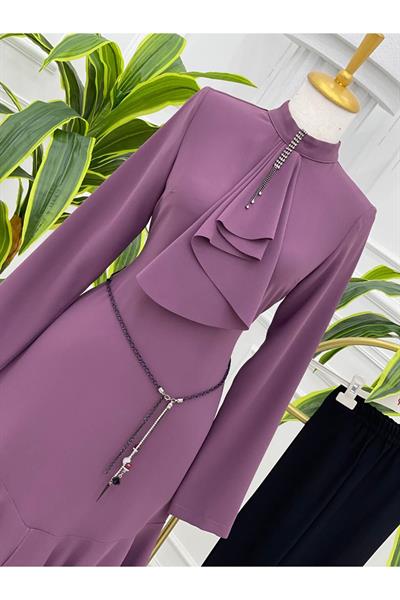 Eteği Volanlı Tunik Takım 4719 Leylak