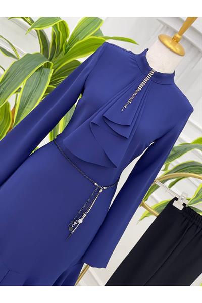 Eteği Volanlı Tunik Takım 4719 Saks
