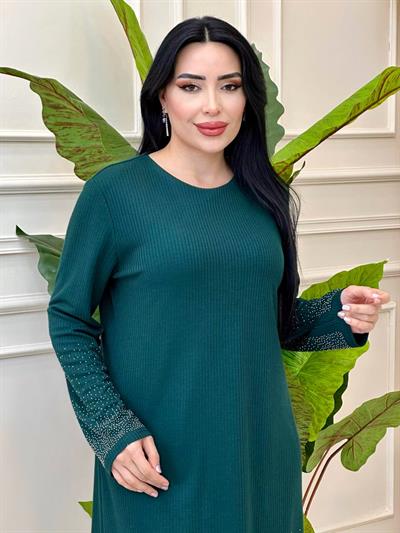 Etek Kol Uçu İşleme Örme Takım 972 t-24 Zümrüt Yeşil