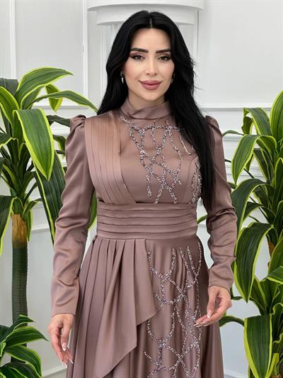 Etekgi Kapaklı Saten Abiye 4220 t-24 Rose