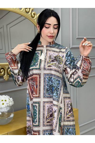 Etnik Desen Saten Tunik 9043 Bej