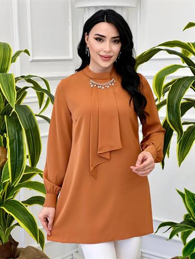 Farklı Broşlu Kravatlı Tunik 2007 T-24 Taba