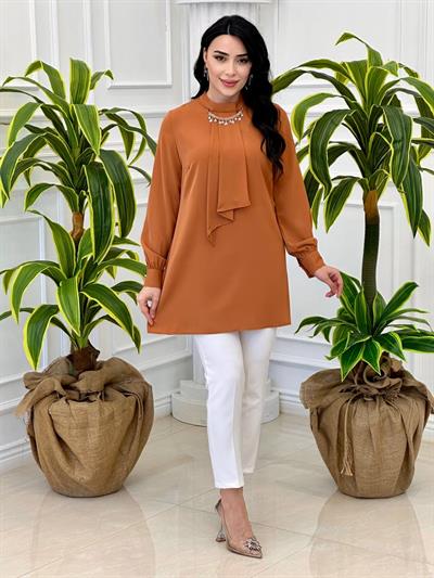 Farklı Broşlu Kravatlı Tunik 2007 T-24 Taba