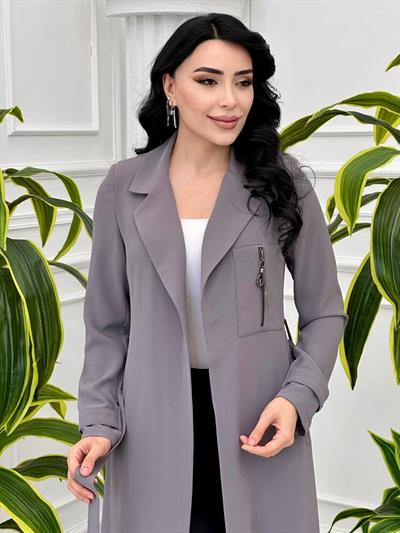 Fermuar Detay Bağlamalı Giy Çık 3354 T-24 Gri