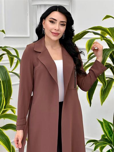 Fermuar Detay Bağlamalı Giy Çık 3354 T-24 Kahverengi