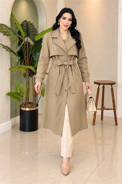 Fermuar Detay Çıtçıtlı Trenç 2673 T-26 Camel