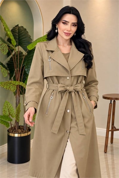 Fermuar Detay Çıtçıtlı Trenç 2673 T-26 Camel