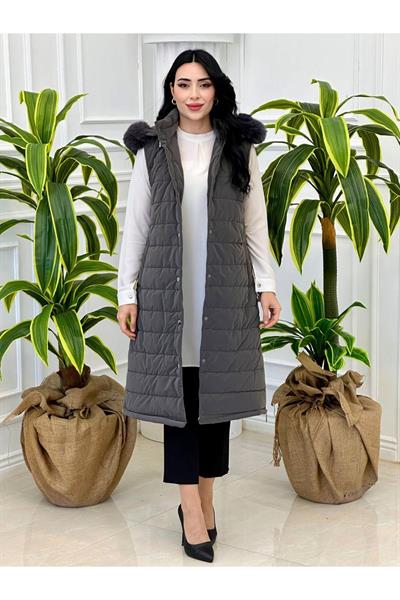 Fermuar Detay Şişme Yelek 7315 Gri