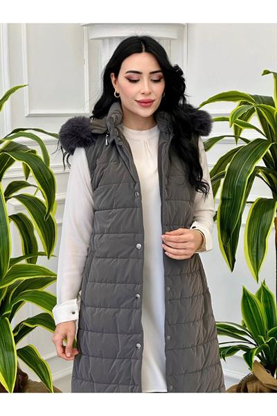 Fermuar Detay Şişme Yelek 7315 Gri