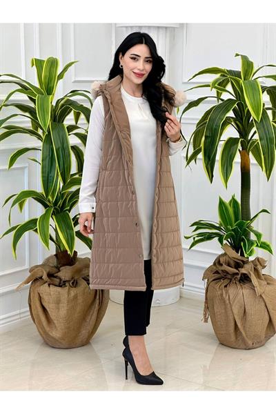 Fermuar Detay Şişme Yelek 7315 Vizon