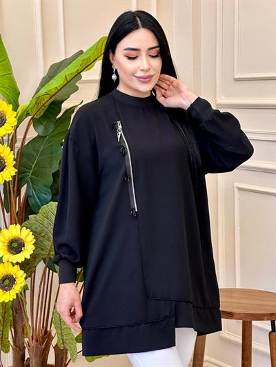 Fermuar Detay Tunik 10431 t-25 Siyah