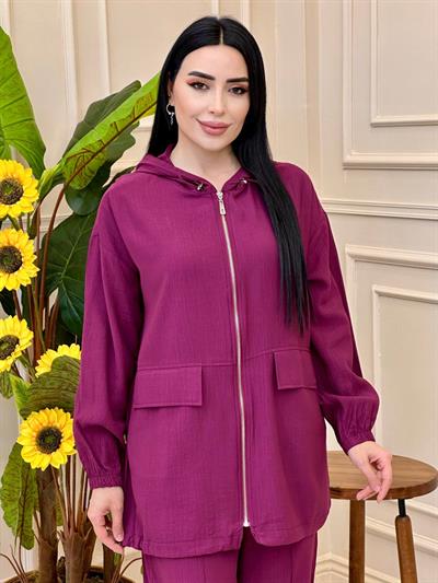 Fermuarlı Bomber Takım 34485 T025 Mürdüm
