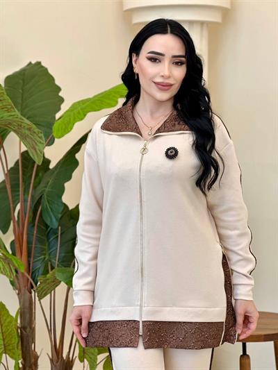 Fermuarlı Modal İkili Takım 25140 T-25 Bej
