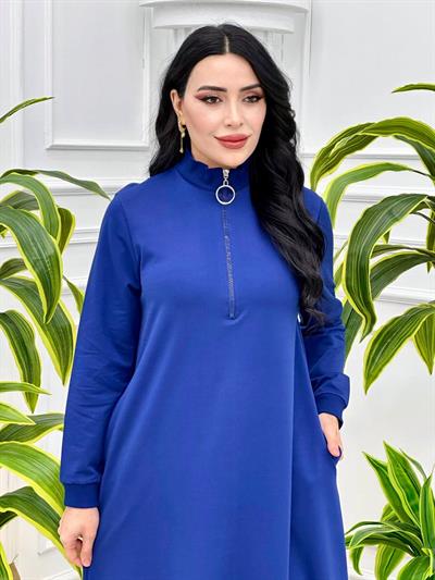Fermuarlı Sweat Elbise 7639 Saks