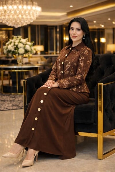 File Ceket Düğmeli Elbise 854 T-26 Kahverengi