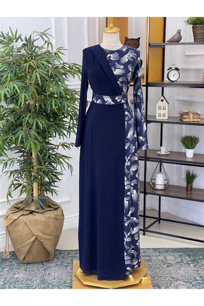 Fırça Payet Elbise 3067 Lacivert