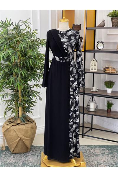 Fırça Payet Elbise 3067 Siyah-gümüş