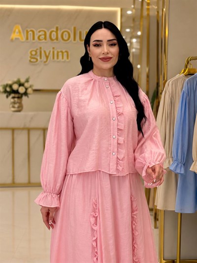 FırFır Detay Etekli Takım 83116 T-26 pembe