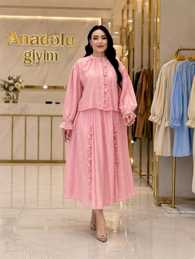 FırFır Detay Etekli Takım 83116 T-26 pembe