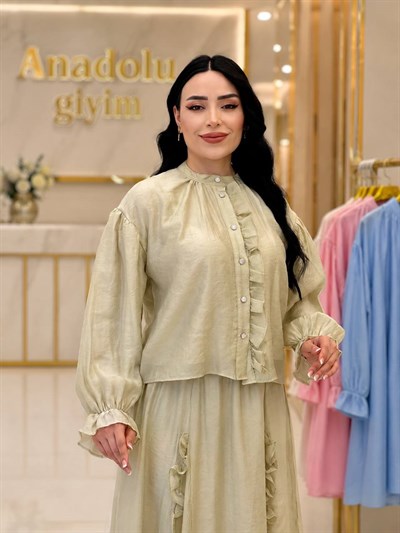 FırFır Detay Etekli Takım 83116 T-26 Zeytin Yeşili