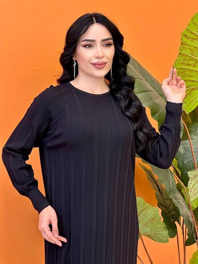 Fitilli Bisiklet Yaka Elbise 140309 T-25 Siyah
