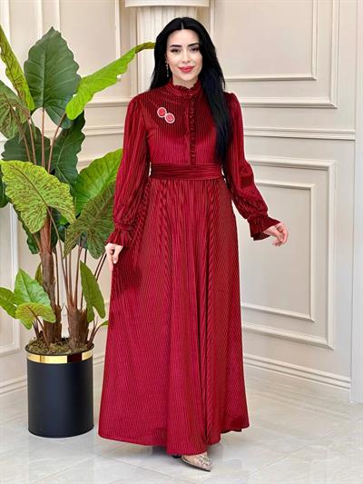 Fitilli Kadife Elbise 1746 t-24 Bordo