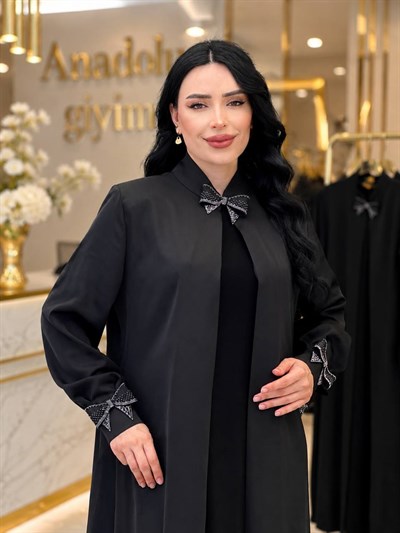 Fiyonk Detay İkili Abaya Elbise 6212 T-26 Siyah