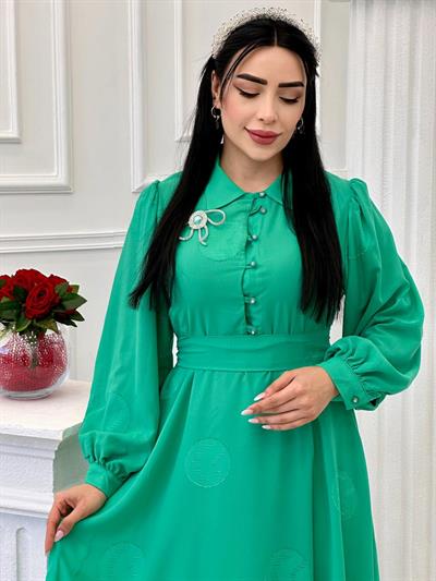 Fiyonk Taş Kemer Elbise 1655 t-24 Yeşil