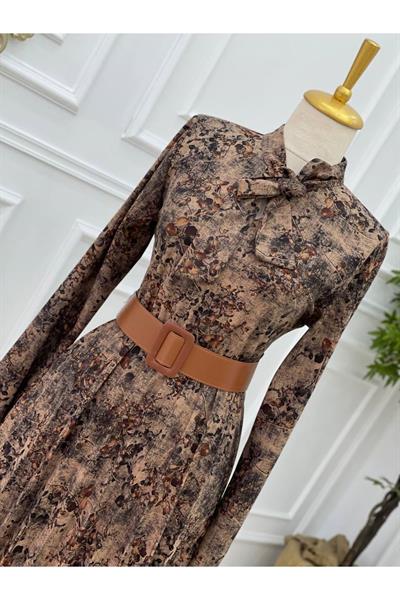 Fularlı Elbise 1087 Mavi