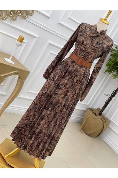 Fularlı Elbise 1087 Mavi