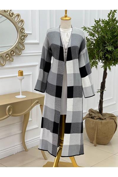 Fularlı Uzun Hırka 7325 Gri
