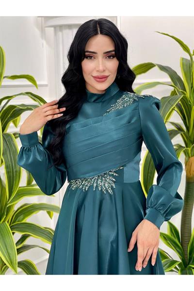 Gögüs Drape Jan Jan Elbise 12421 Zümrüt Yeşil