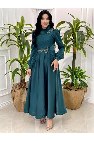 Gögüs Drape Jan Jan Elbise 12421 Zümrüt Yeşil