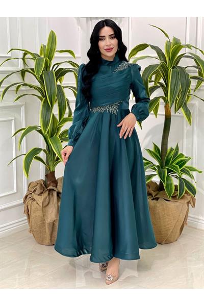 Gögüs Drape Jan Jan Elbise 12421 Zümrüt Yeşil