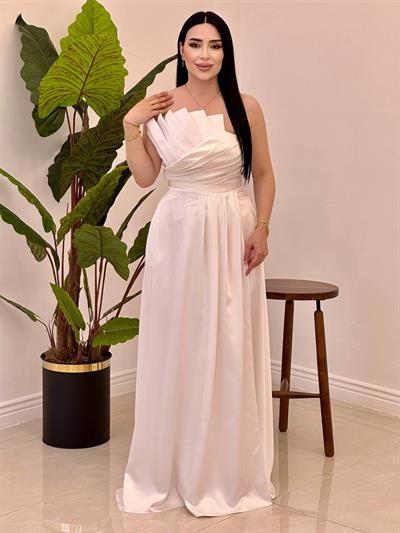 Gögüs Drape Straplez Abiye 4741 Beyaz