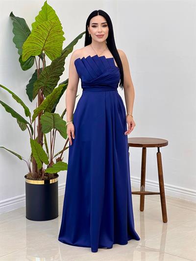 Gögüs Drape Straplez Abiye 4741 Lacivert