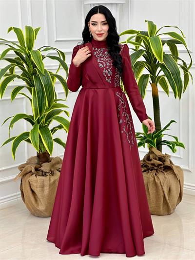 Ğögüs Drape Taş İşleme Abiye 1200 Bordo