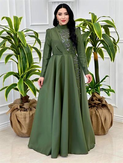 Ğögüs Drape Taş İşleme Abiye 1200 Haki