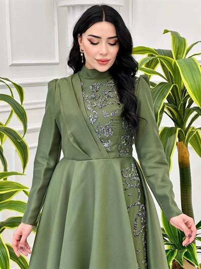 Ğögüs Drape Taş İşleme Abiye 1200 Haki