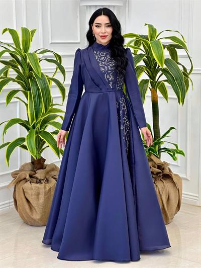 Ğögüs Drape Taş İşleme Abiye 1200 Lacivert